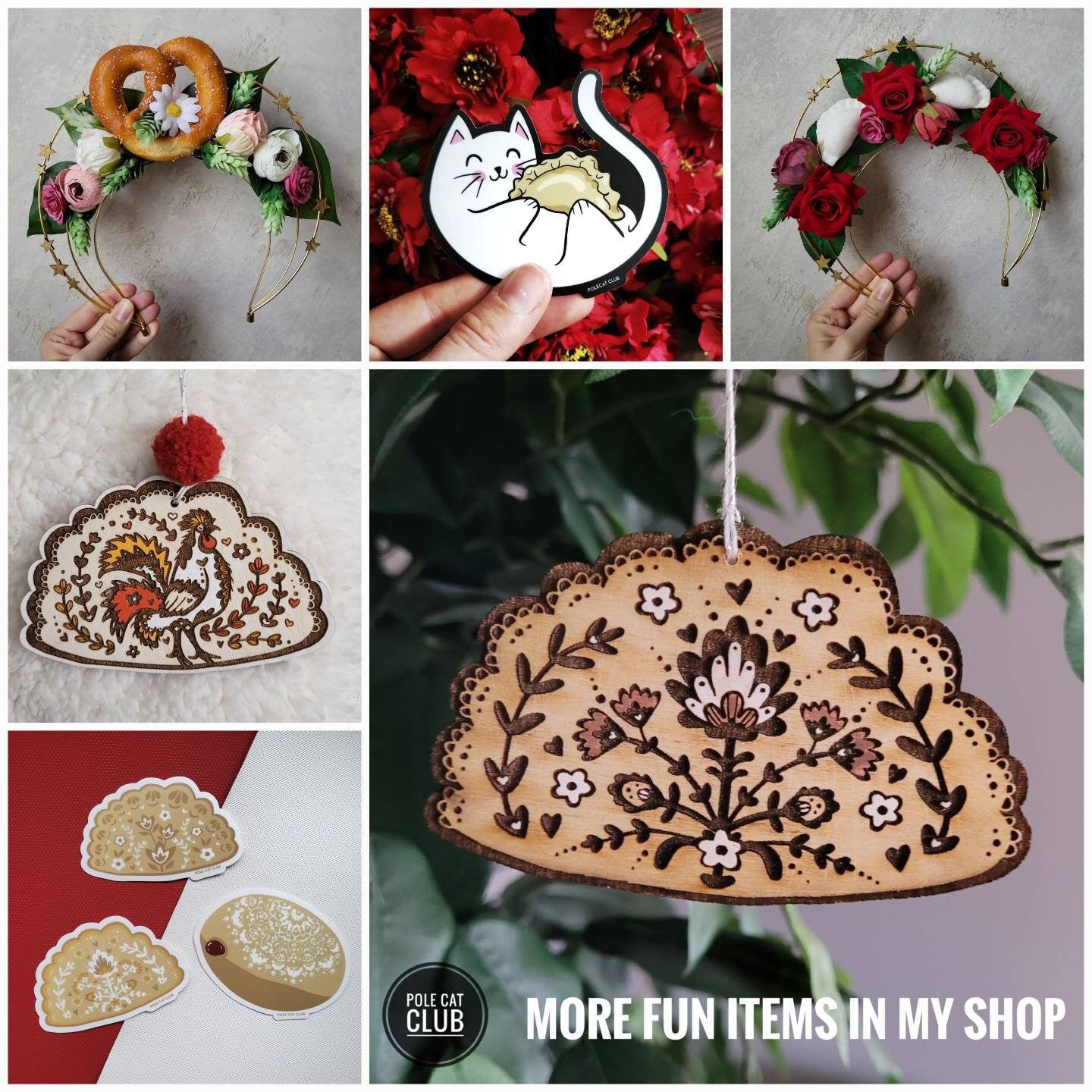 Pierogi on Fork Ornament • Laser Engraved Wooden Ornament • Polish Folk Art Christmas Gift • Dumpling Birch Ornament