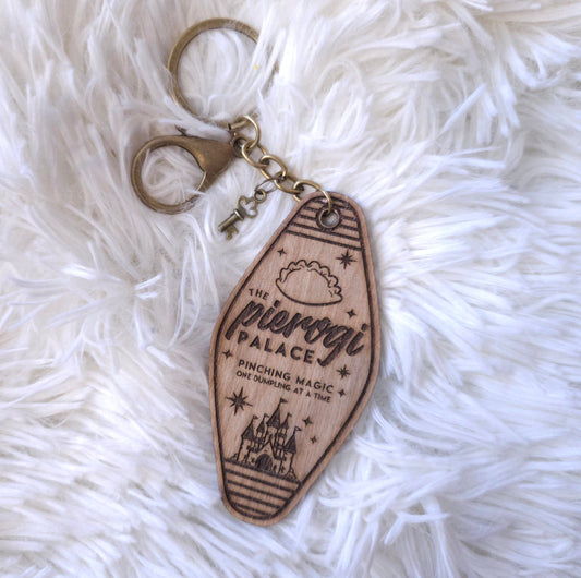 Pierogi Keychain, Pierogi Palace Laser Engraved Wooden Hotel Key Ring Tag Gift