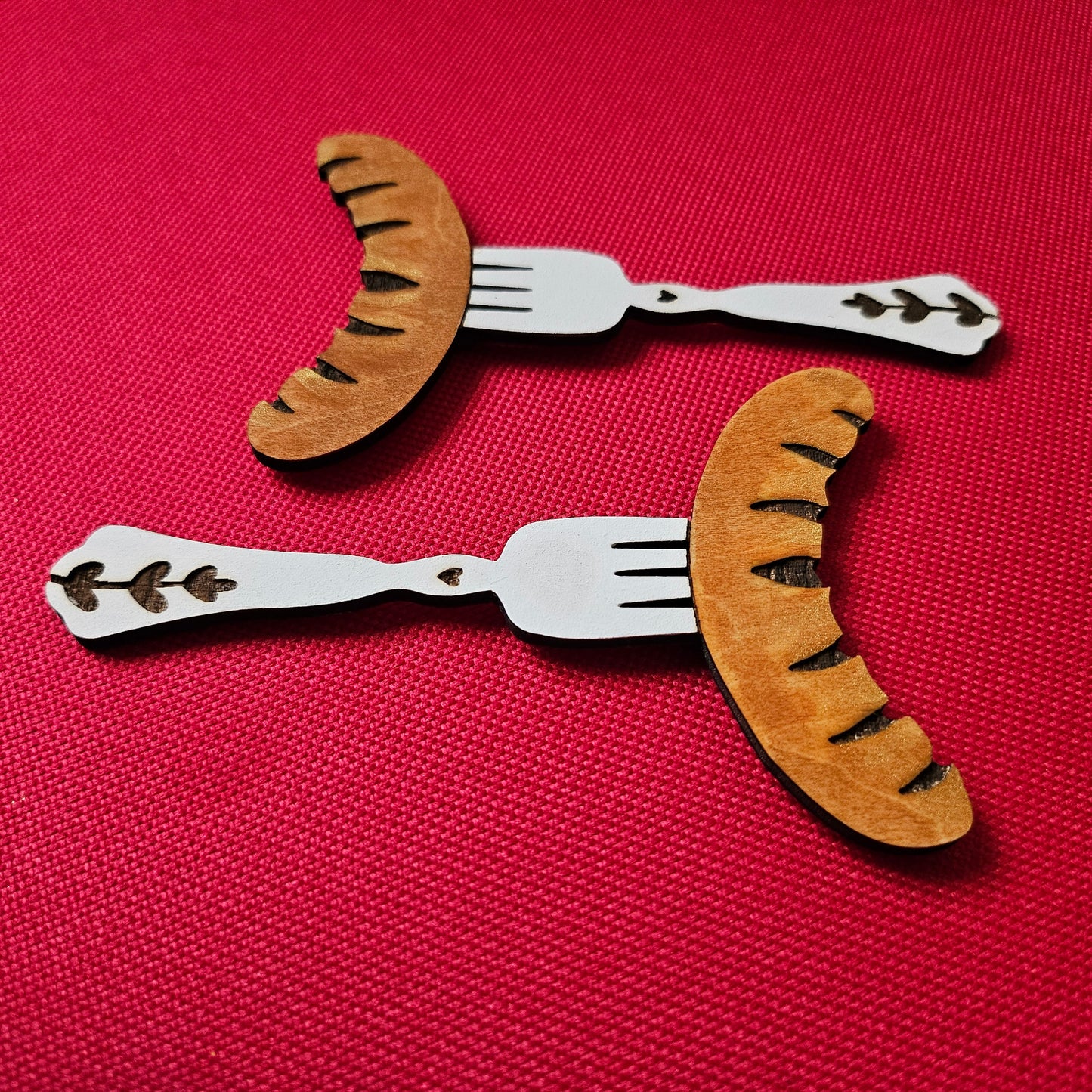 Sausage on Fork Magnet • Laser Engraved Wood Magnet • Polish Folk Art Kitchen Gift • Kielbasa Oktoberfest Magnet