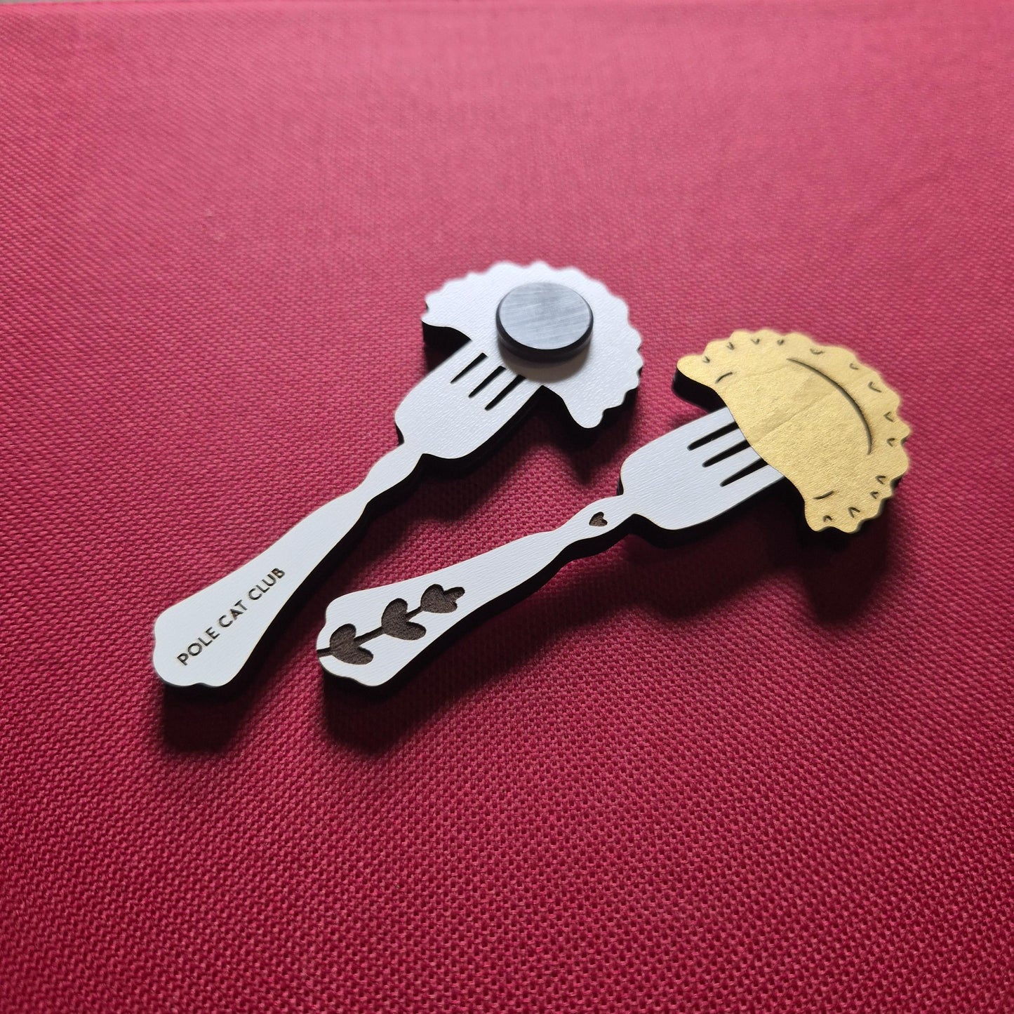 Pierogi on Fork Magnet, Laser Engraved Ornament, Wood Burned Polish Folk Art Christmas Poland Gift Lover Dumpling Empanada Vareniki