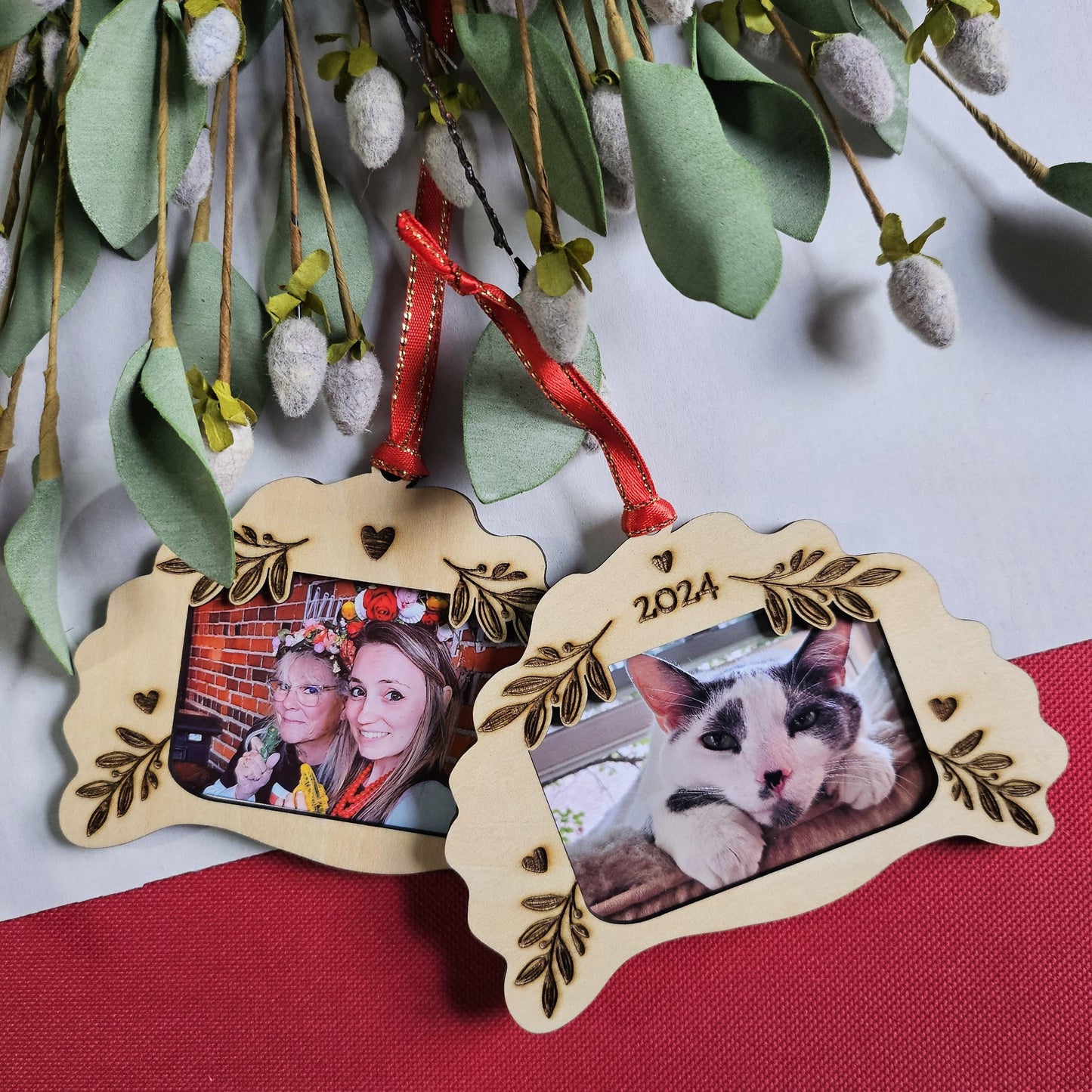 Pierogi Photo Frame Floral Ornament, Folk Art Christmas 2025, Laser Engraved Polish Gift, Custom 2x3 Picture