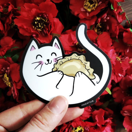 Cat Pierogi Sticker • Polish Folk Art Waterproof Decal • Dyngus Day Kitty Vinyl Sticker • Pole Cat Club Logo