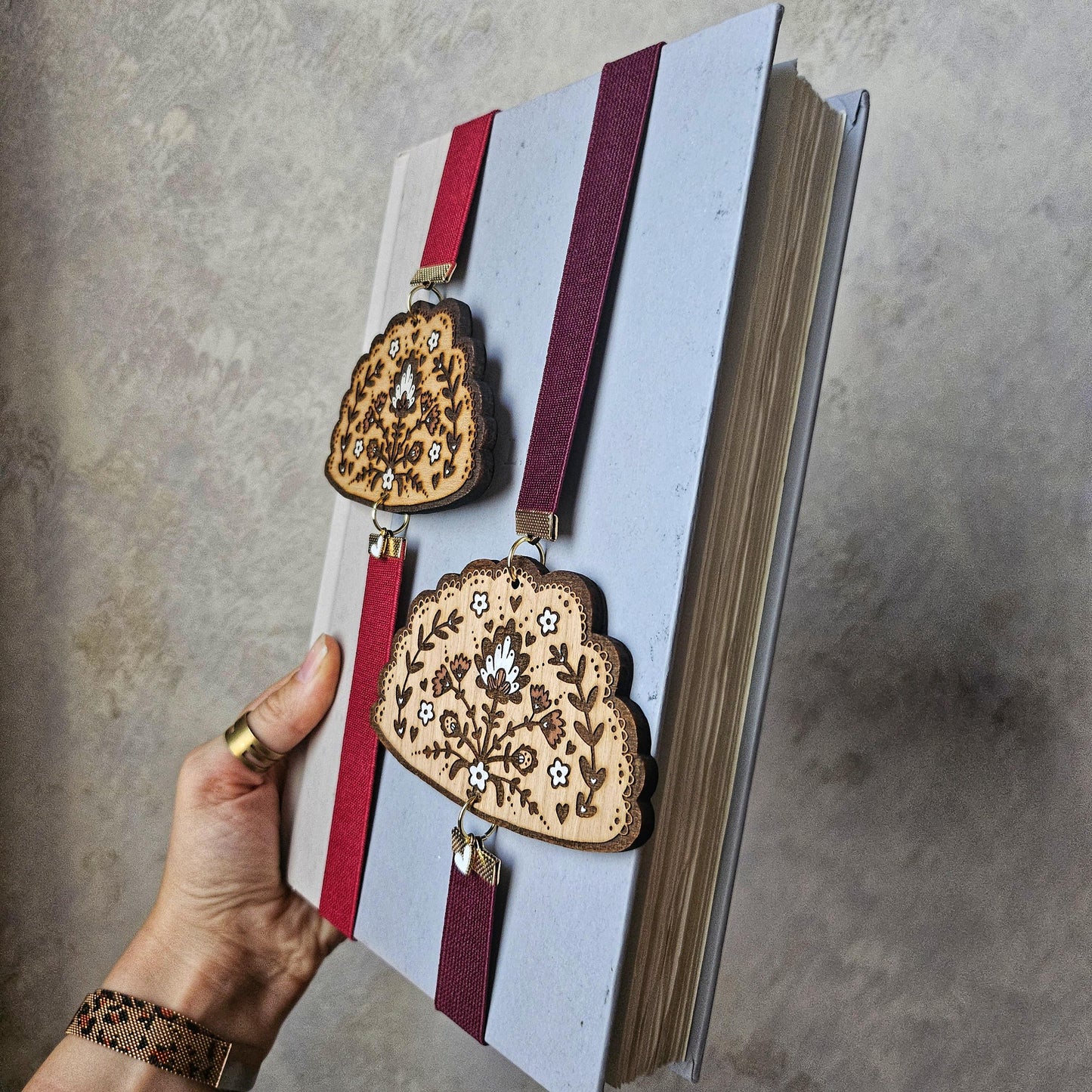 Folk Art Pierogi Bookmark // Dumpling Cookbook Elastic Ribbon Bookmark // Elastic Band Page Holder with Laser Engraved Wood Design