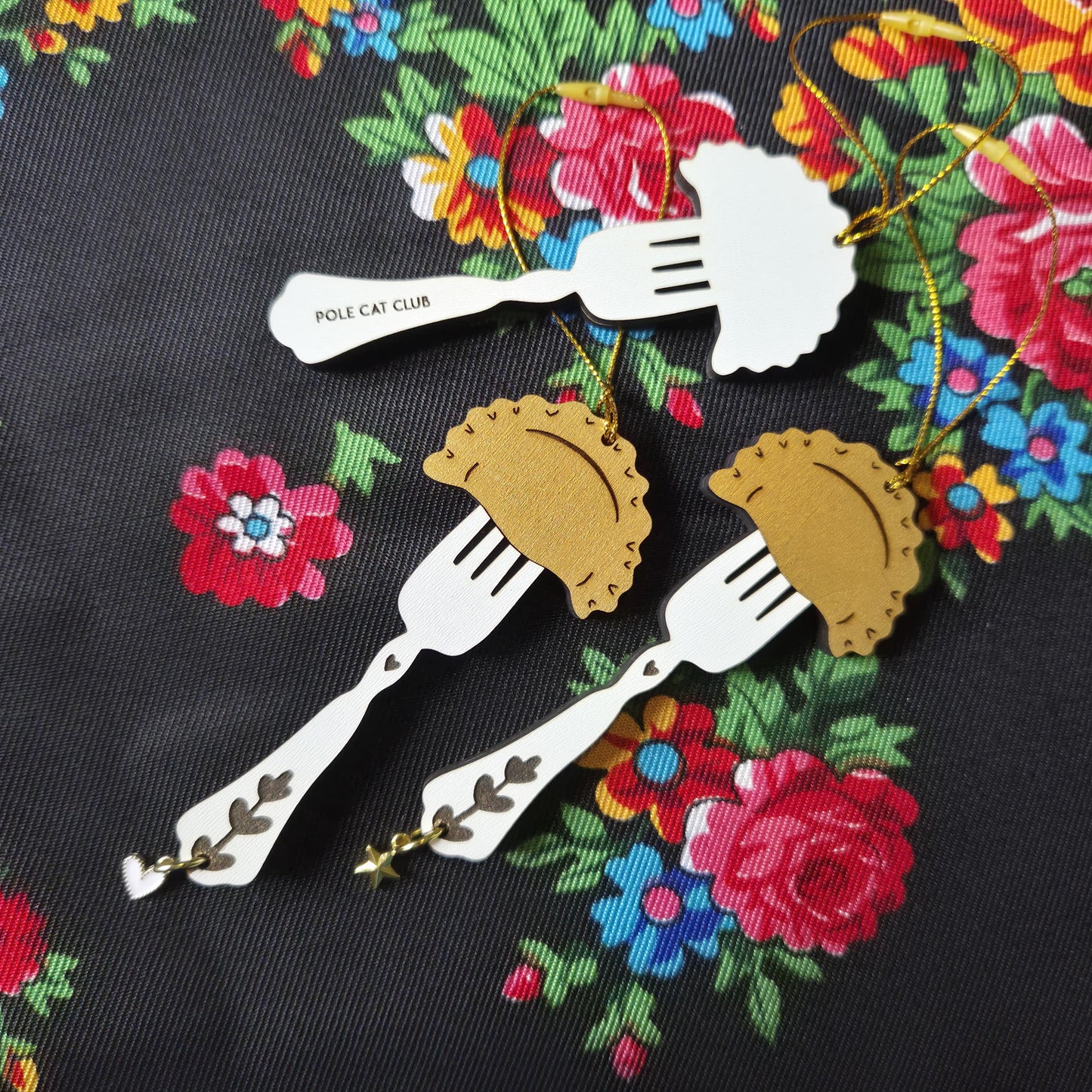 Pierogi on Fork Ornament • Laser Engraved Wooden Ornament • Polish Folk Art Christmas Gift • Dumpling Birch Ornament