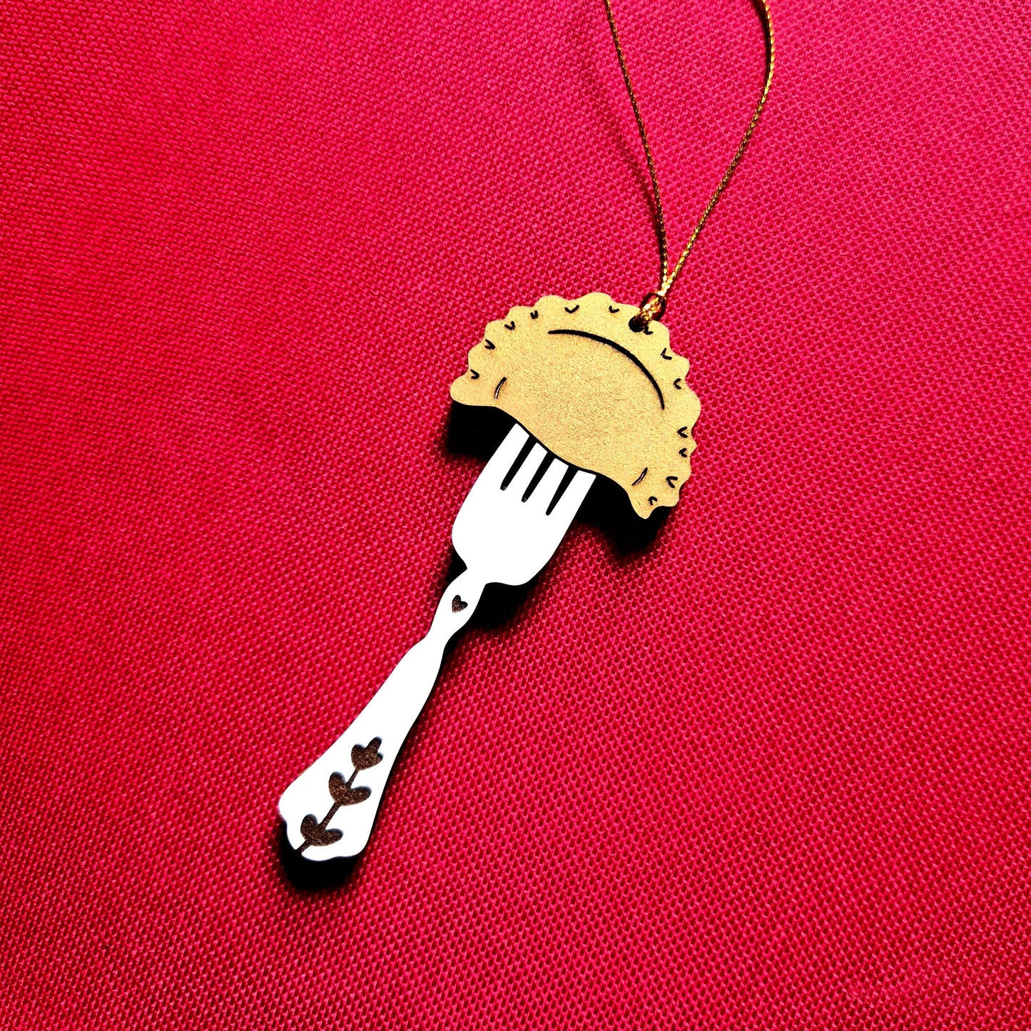 Pierogi on Fork Ornament • Laser Engraved Wooden Ornament • Polish Folk Art Christmas Gift • Dumpling Birch Ornament