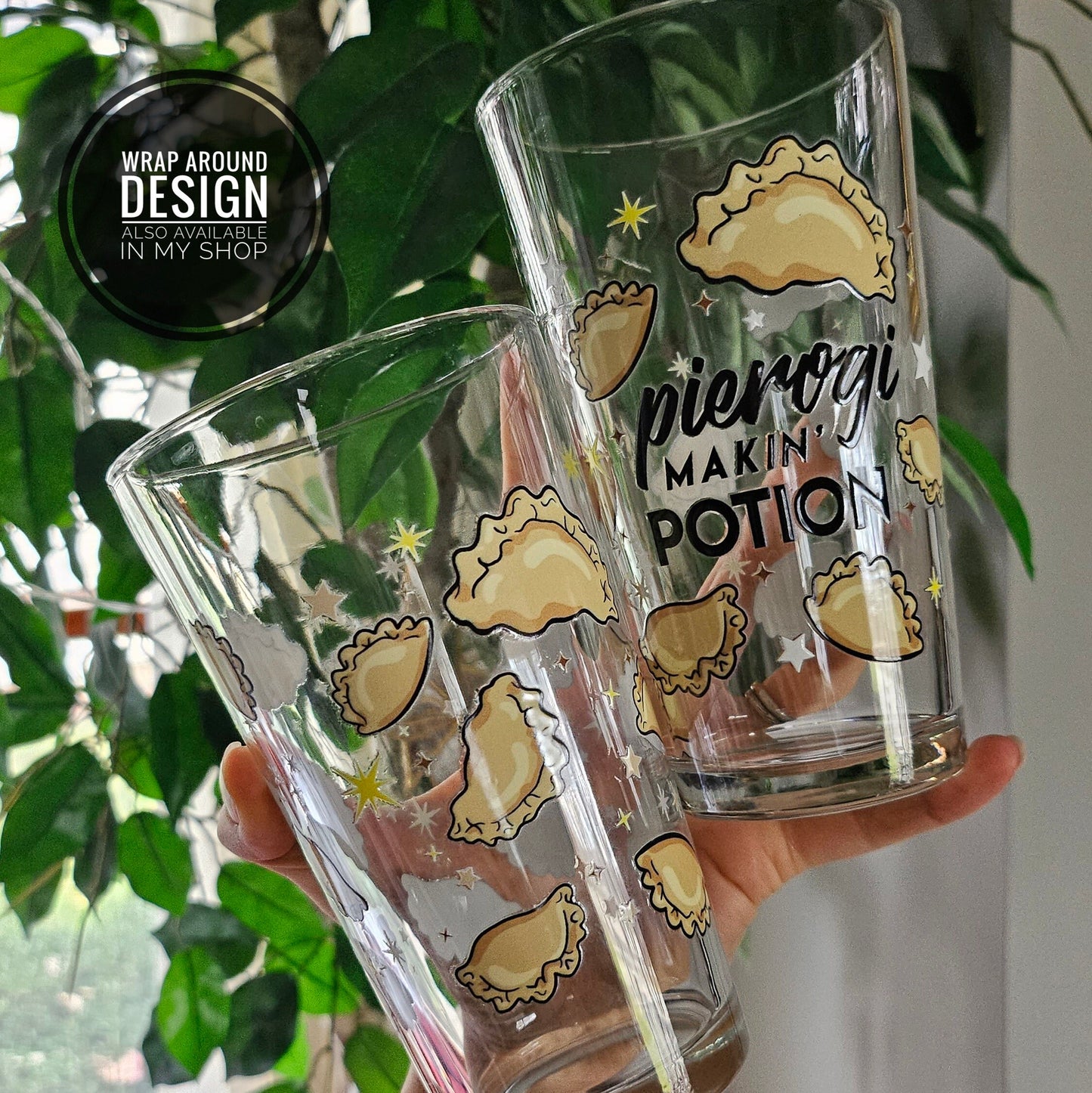 Pierogi & Stars Beer pint glass with Pierogi  Polish Ukrainian Russian Polska Gift Bar Dyngus Day 16oz
