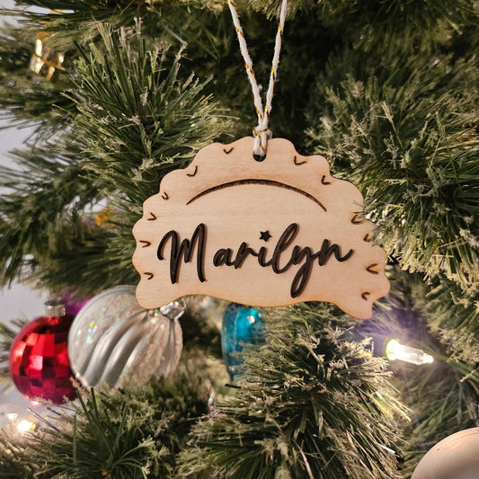 Custom Pierogi Name Tag • Personalized Birch Wood Ornament • Polish Christmas Stocking Name • Laser Engraved Pierogi Gift • Dumpling Gift