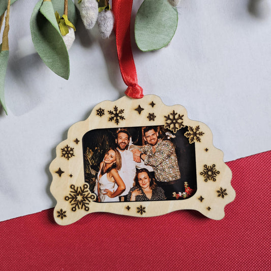 Pierogi Photo Frame Snowflake Ornament, Folk Art Christmas 2025, Laser Engraved Polish Gift, Custom 2x3 Picture, Personalized Dumpling