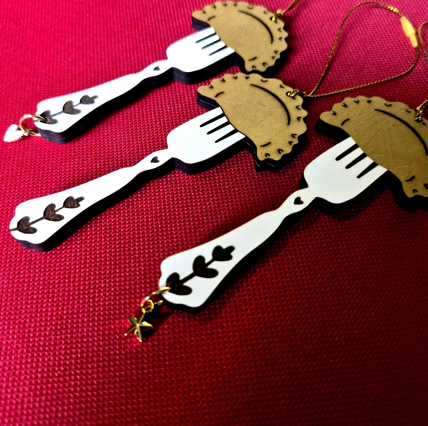 Pierogi on Fork Ornament • Laser Engraved Wooden Ornament • Polish Folk Art Christmas Gift • Dumpling Birch Ornament