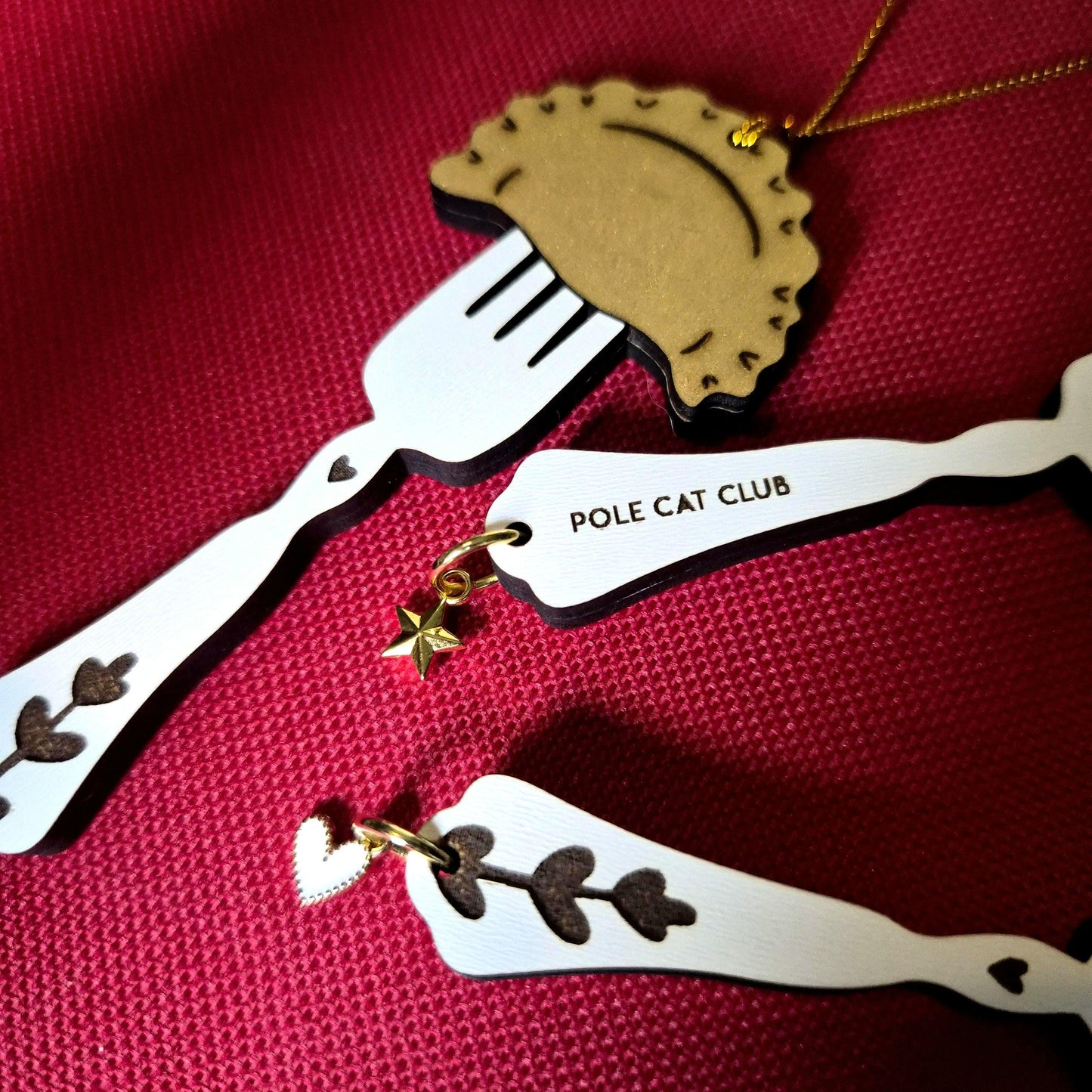 Pierogi on Fork Ornament • Laser Engraved Wooden Ornament • Polish Folk Art Christmas Gift • Dumpling Birch Ornament