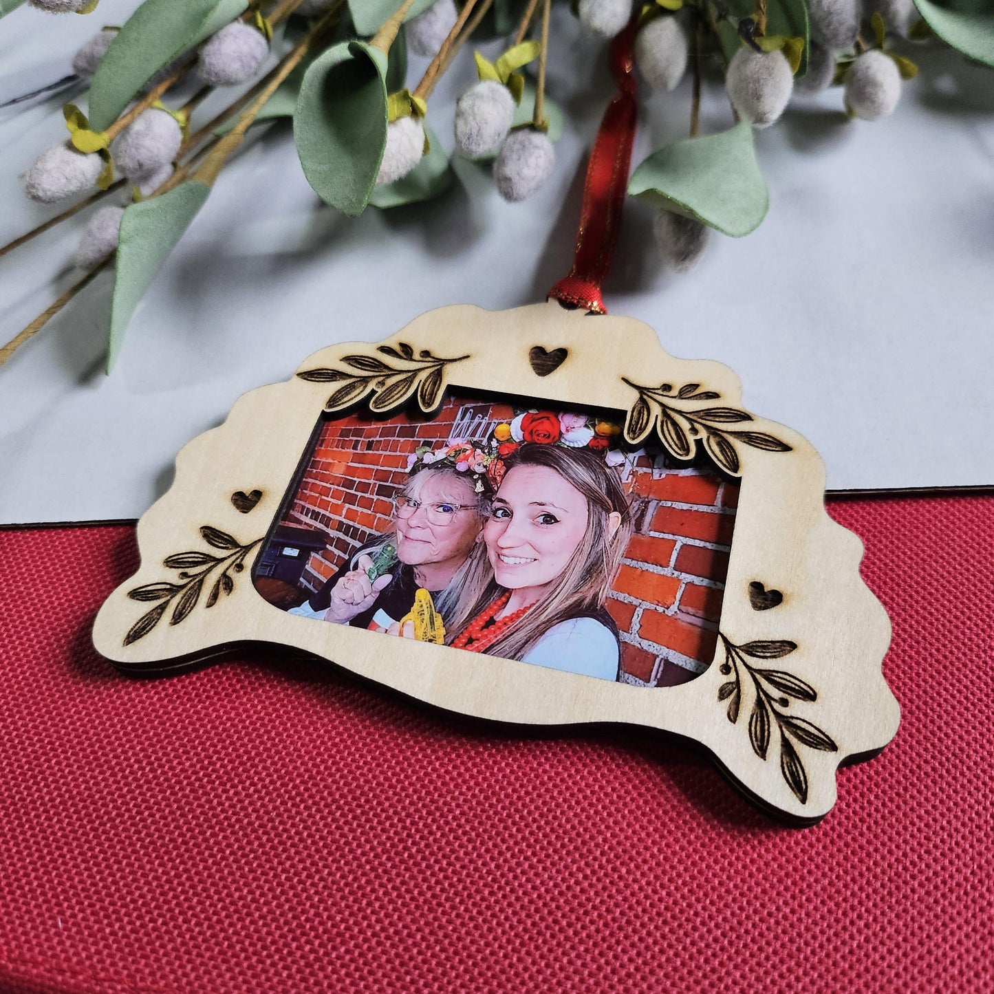 Pierogi Photo Frame Floral Ornament, Folk Art Christmas 2025, Laser Engraved Polish Gift, Custom 2x3 Picture