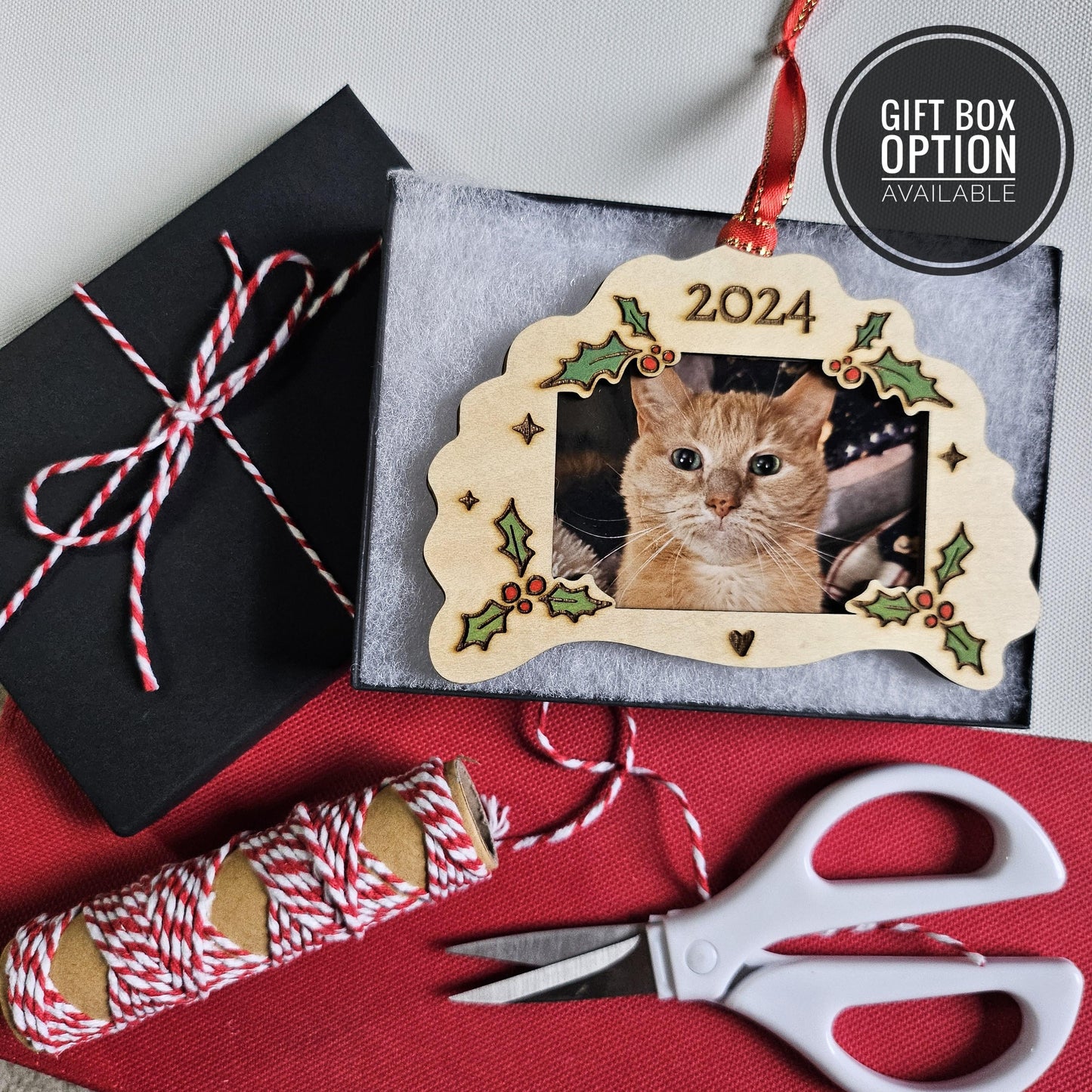 Pierogi Photo Frame Ornament, Holly Berry Christmas 2026, Laser Engraved Polish Gift, Custom 2x3 Picture
