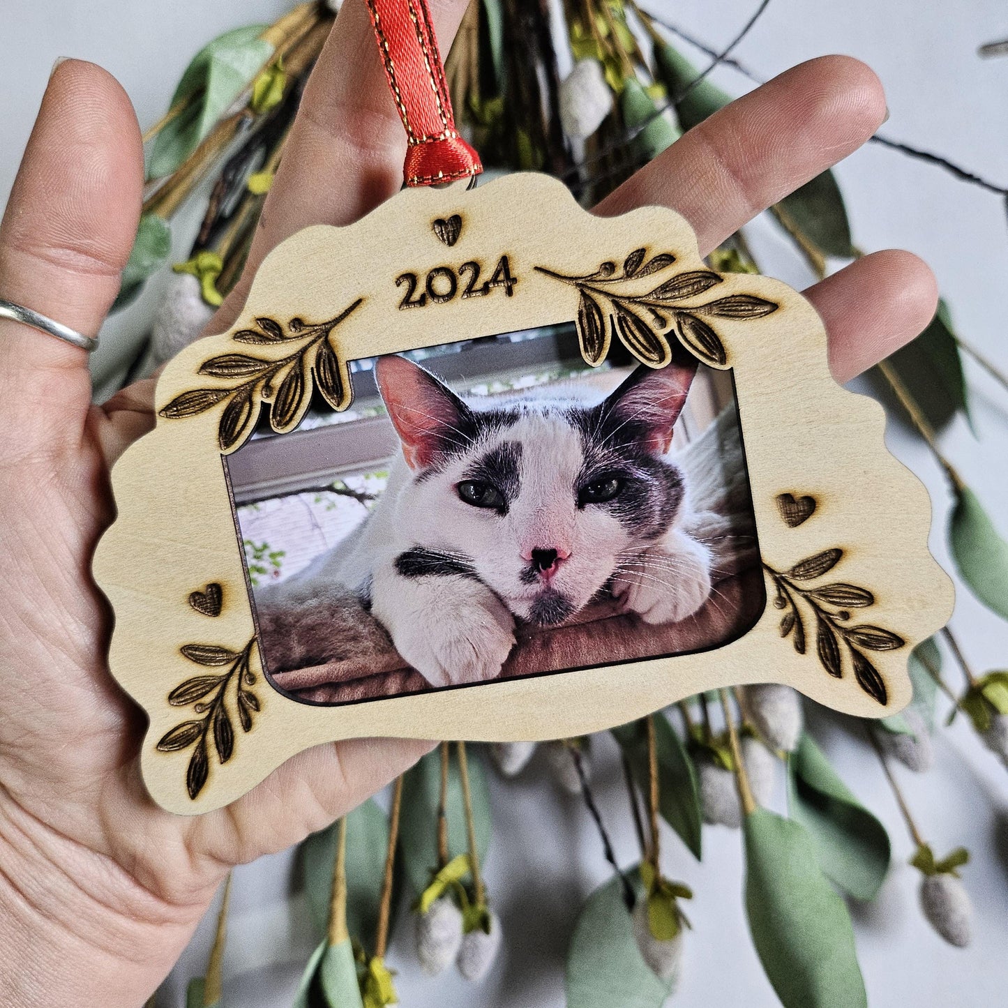 Pierogi Photo Frame Floral Ornament, Folk Art Christmas 2025, Laser Engraved Polish Gift, Custom 2x3 Picture