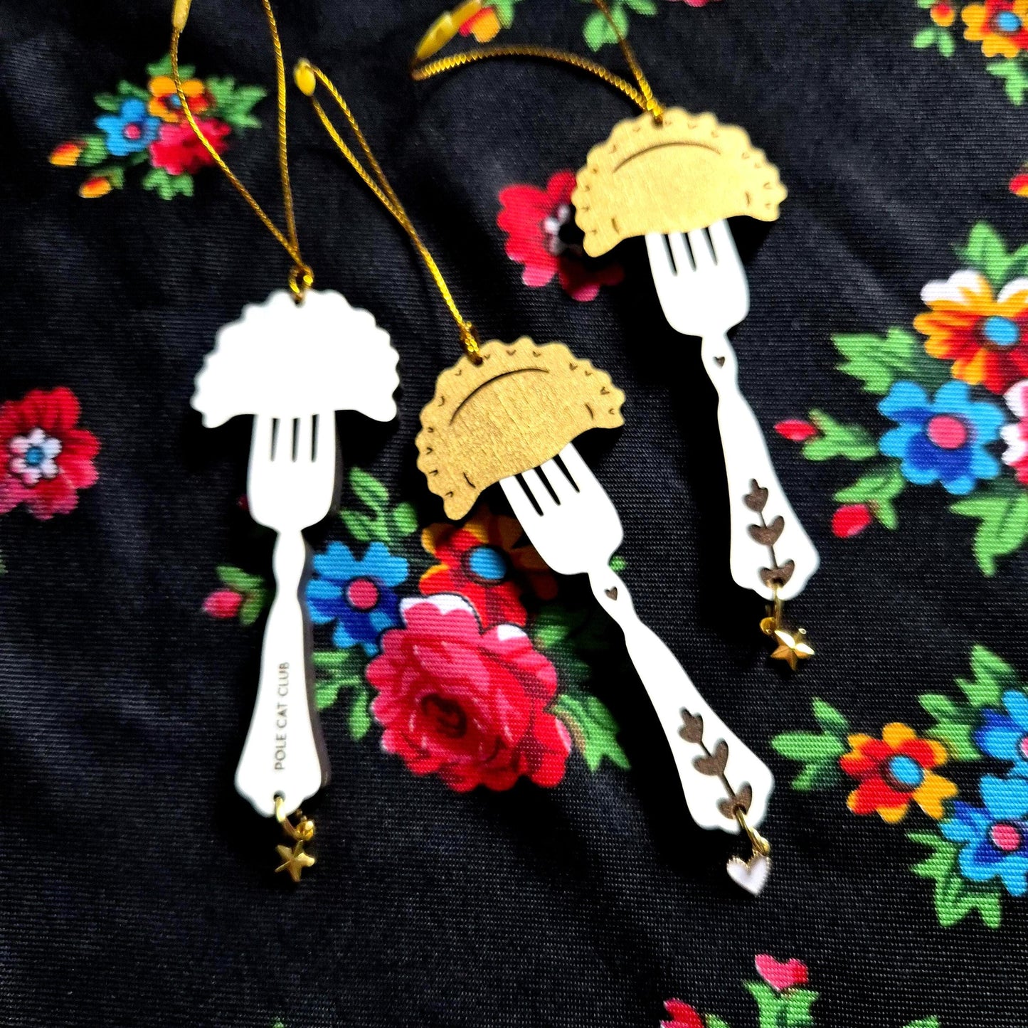 Pierogi on Fork Ornament • Laser Engraved Wooden Ornament • Polish Folk Art Christmas Gift • Dumpling Birch Ornament