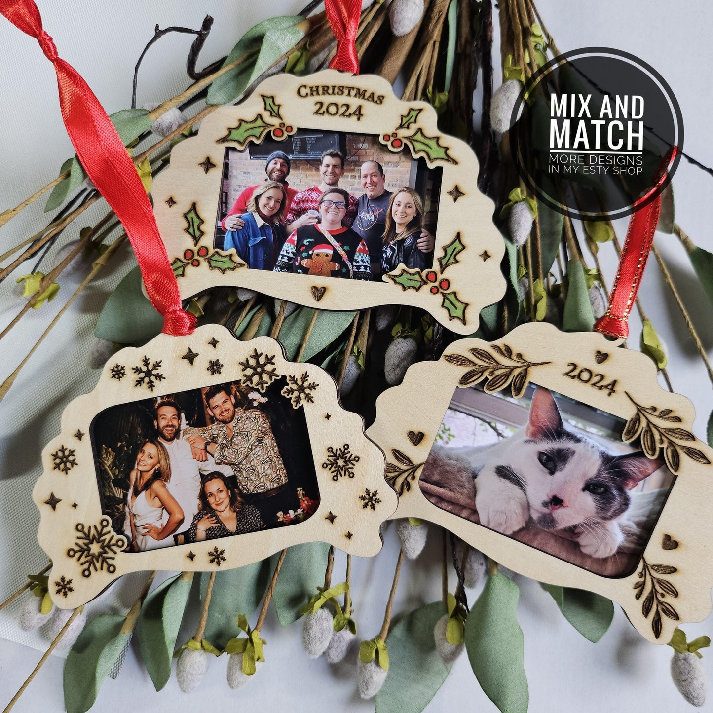 Pierogi Photo Frame Floral Ornament, Folk Art Christmas 2025, Laser Engraved Polish Gift, Custom 2x3 Picture