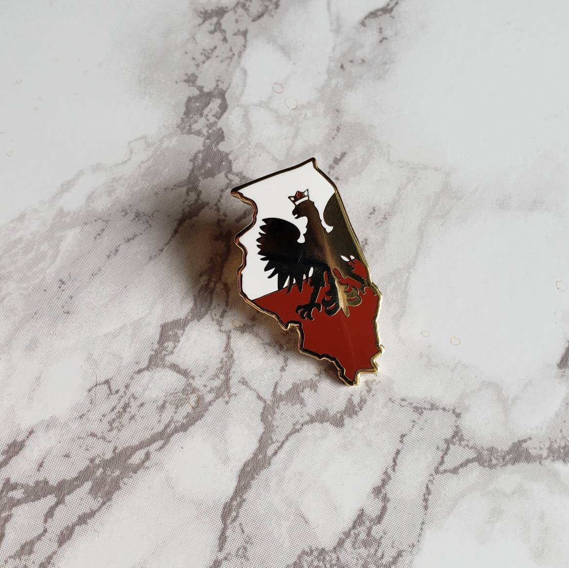 Polish Illinois Hard Enamel Pin • Polish Eagle Chicago Gift • Dyngus Day Lapel Pin • Polska Pride Accessory • 1.25 inch