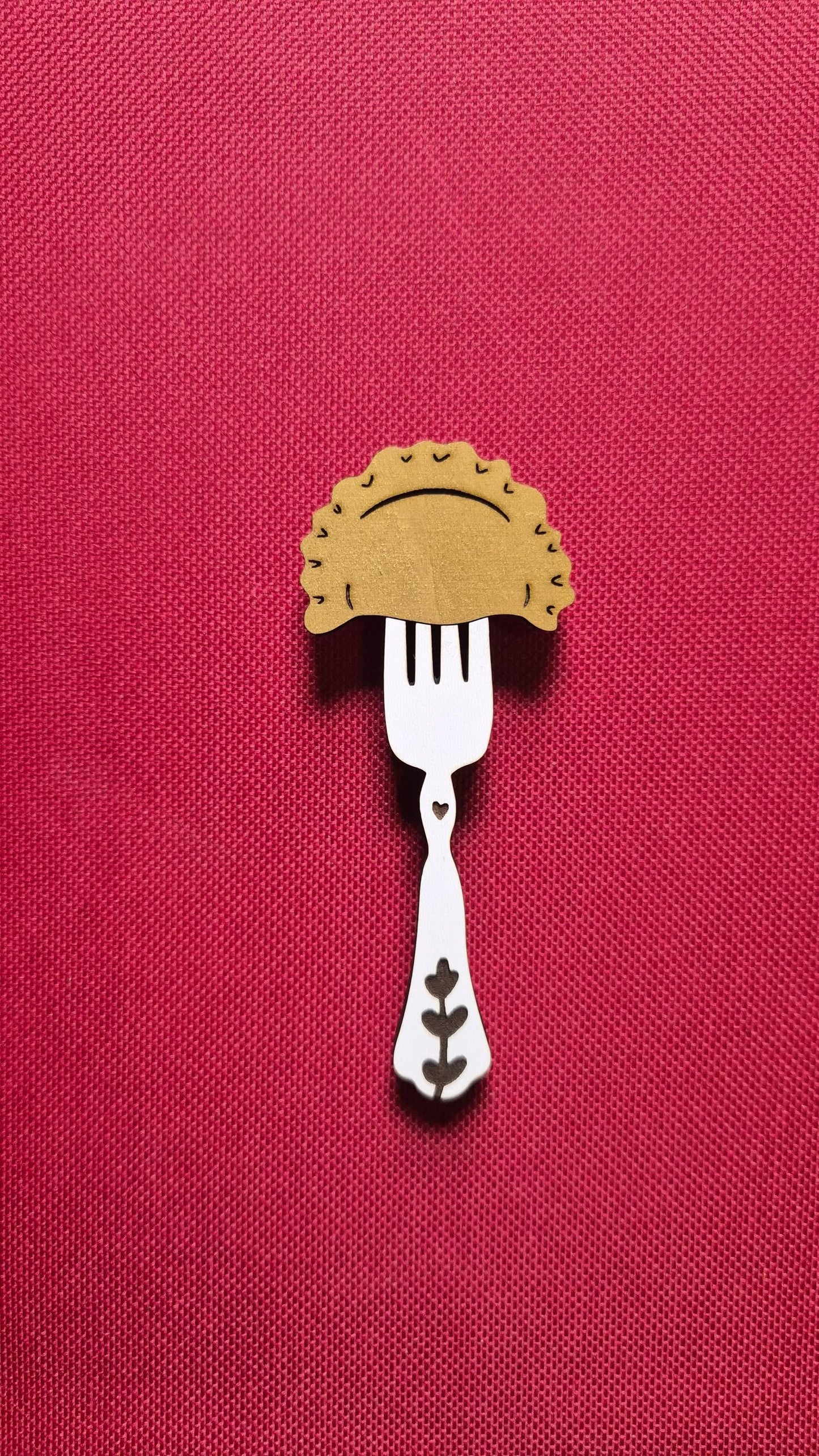 Pierogi on Fork Magnet, Laser Engraved Ornament, Wood Burned Polish Folk Art Christmas Poland Gift Lover Dumpling Empanada Vareniki