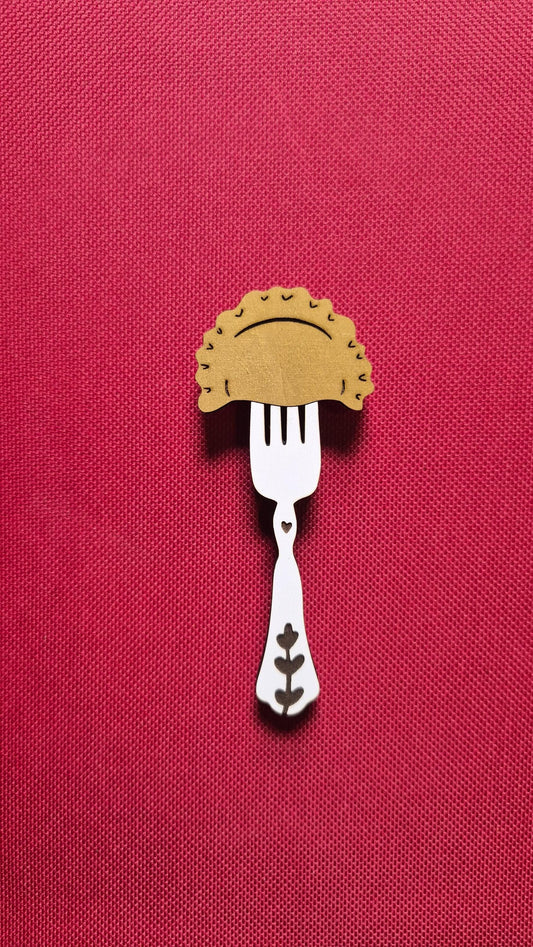 Pierogi on Fork Magnet, Laser Engraved Ornament, Wood Burned Polish Folk Art Christmas Poland Gift Lover Dumpling Empanada Vareniki