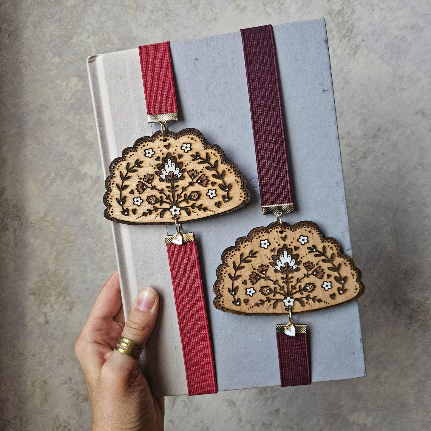 Folk Art Pierogi Bookmark // Dumpling Cookbook Elastic Ribbon Bookmark // Elastic Band Page Holder with Laser Engraved Wood Design