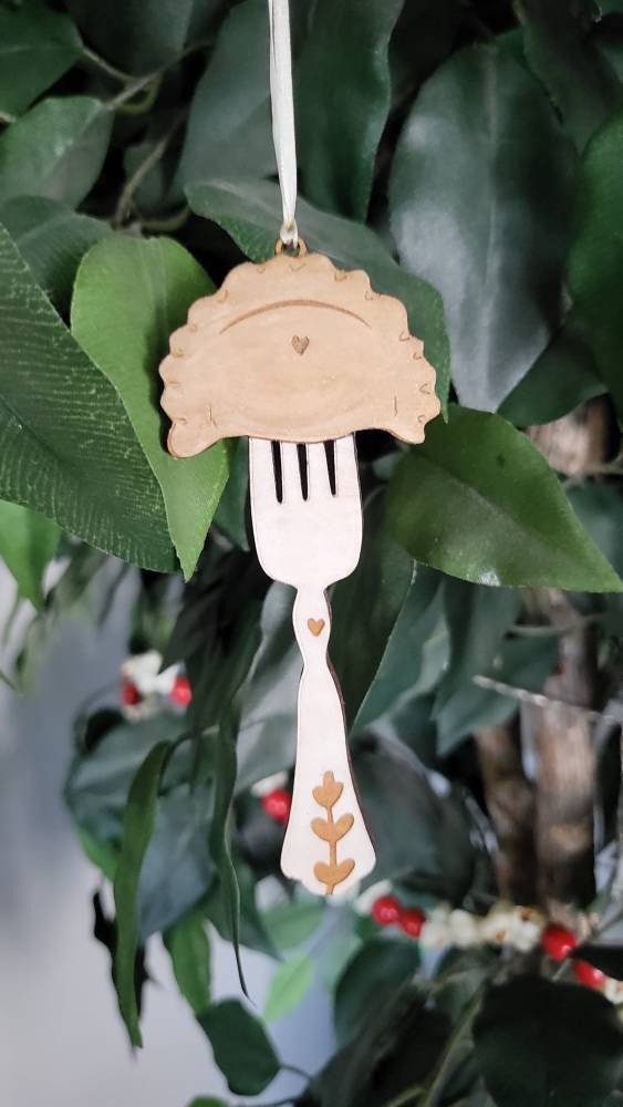 Sausage on Fork Ornament, Laser Engraved Ornament, Wood Burned Polish Folk Art Christmas Poland Gift Lover hot dog German Oktoberfest