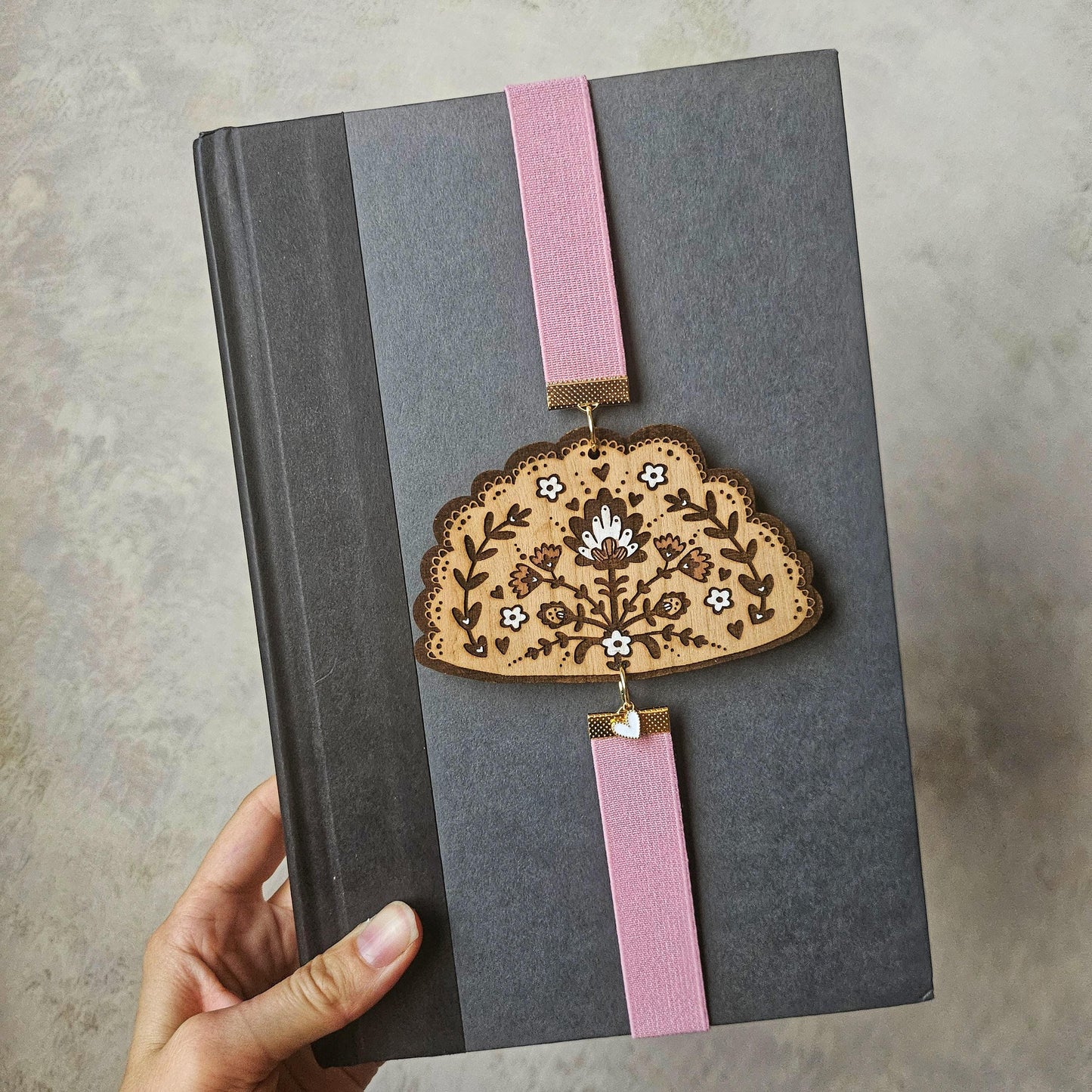 Folk Art Pierogi Bookmark // Dumpling Cookbook Elastic Ribbon Bookmark // Elastic Band Page Holder with Laser Engraved Wood Design