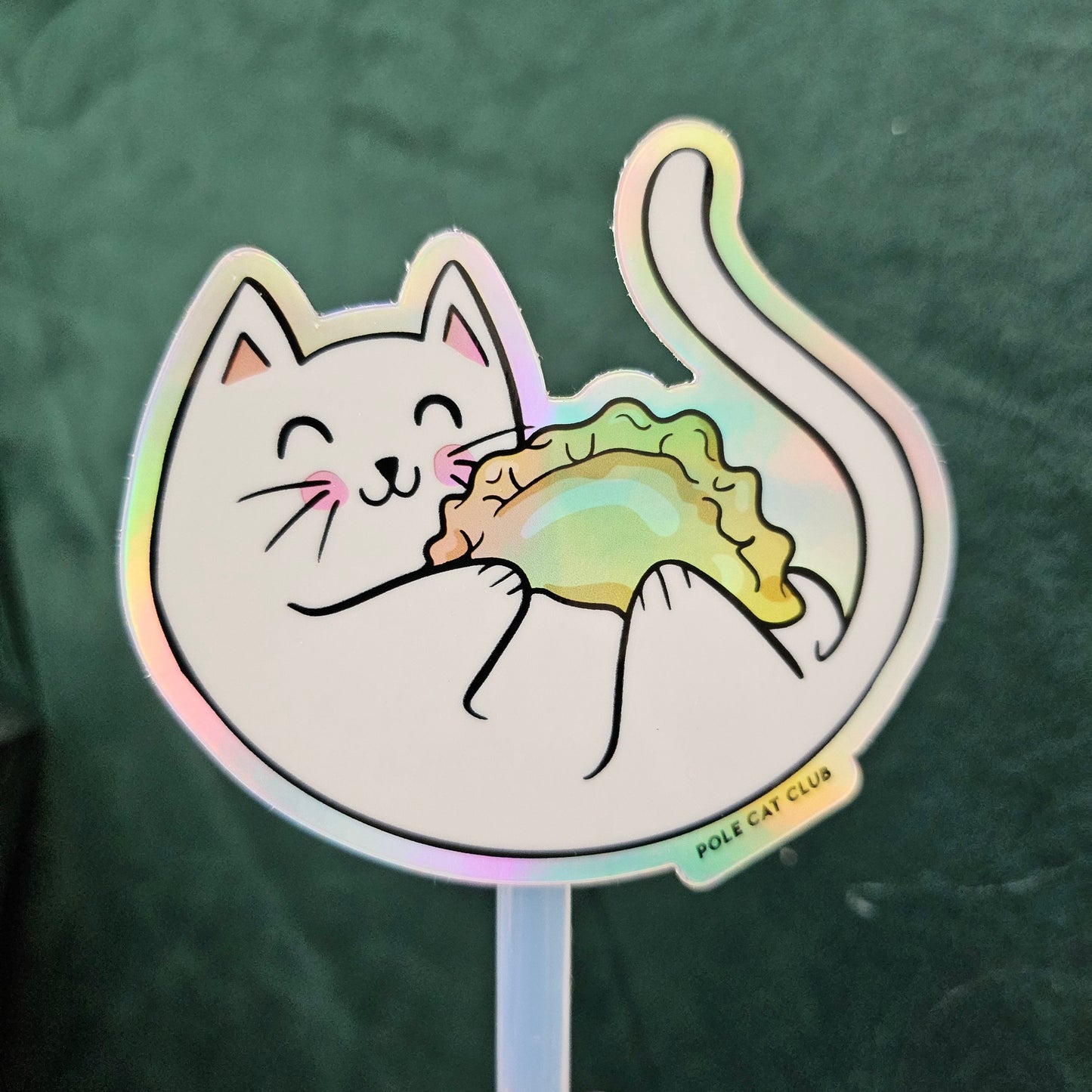 Holographic Cat Pierogi Sticker • Polish Folk Art Waterproof Decal • Dyngus Day Kitty Gift • Rainbow Vinyl Sticker