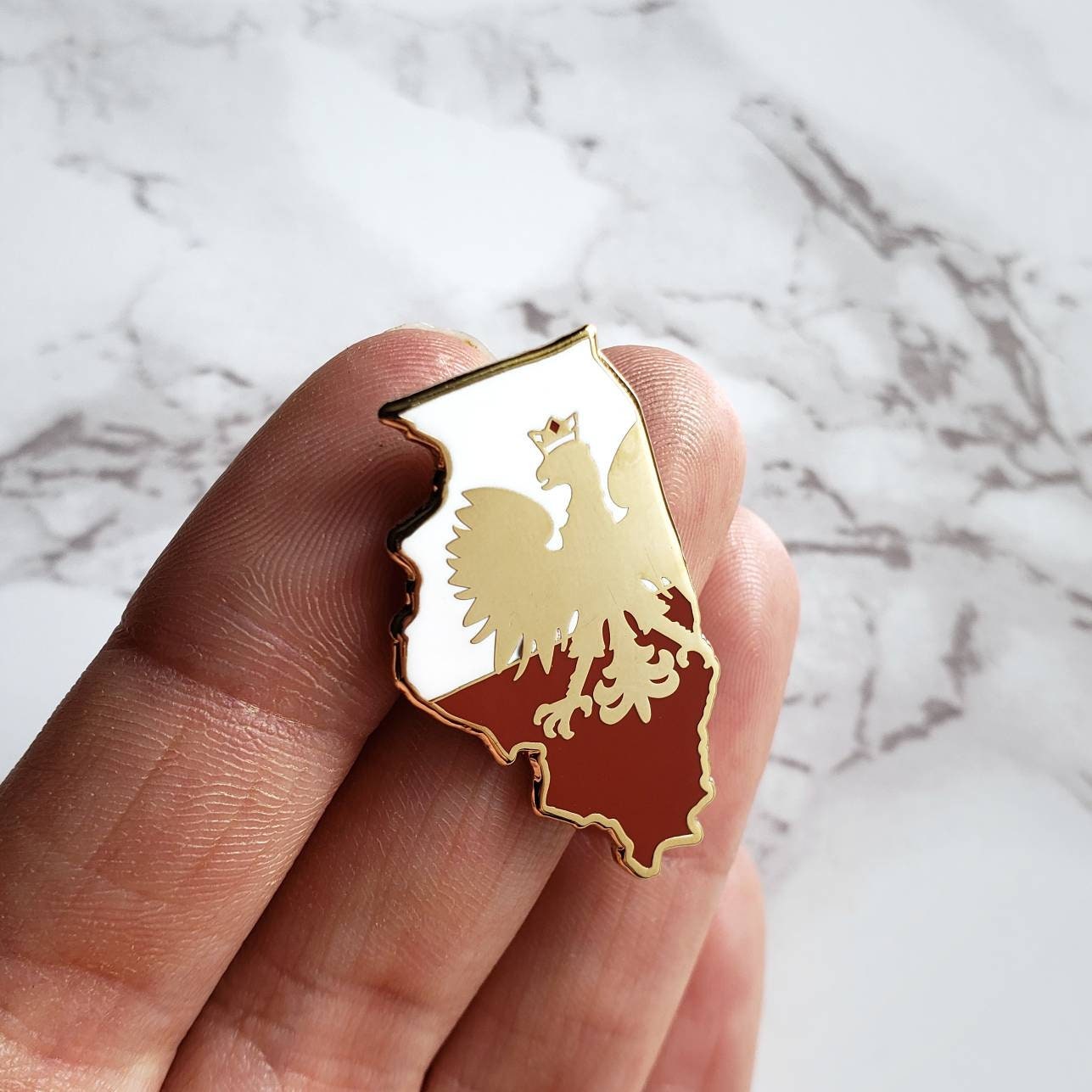 Polish Illinois Hard Enamel Pin • Polish Eagle Chicago Gift • Dyngus Day Lapel Pin • Polska Pride Accessory • 1.25 inch