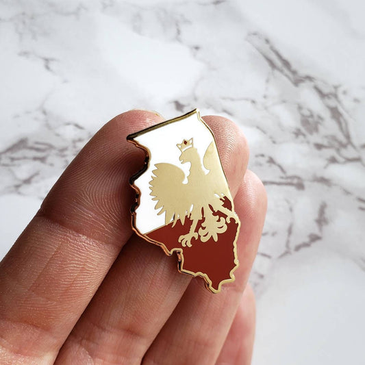 Polish Illinois Hard Enamel Pin • Polish Eagle Chicago Gift • Dyngus Day Lapel Pin • Polska Pride Accessory • 1.25 inch