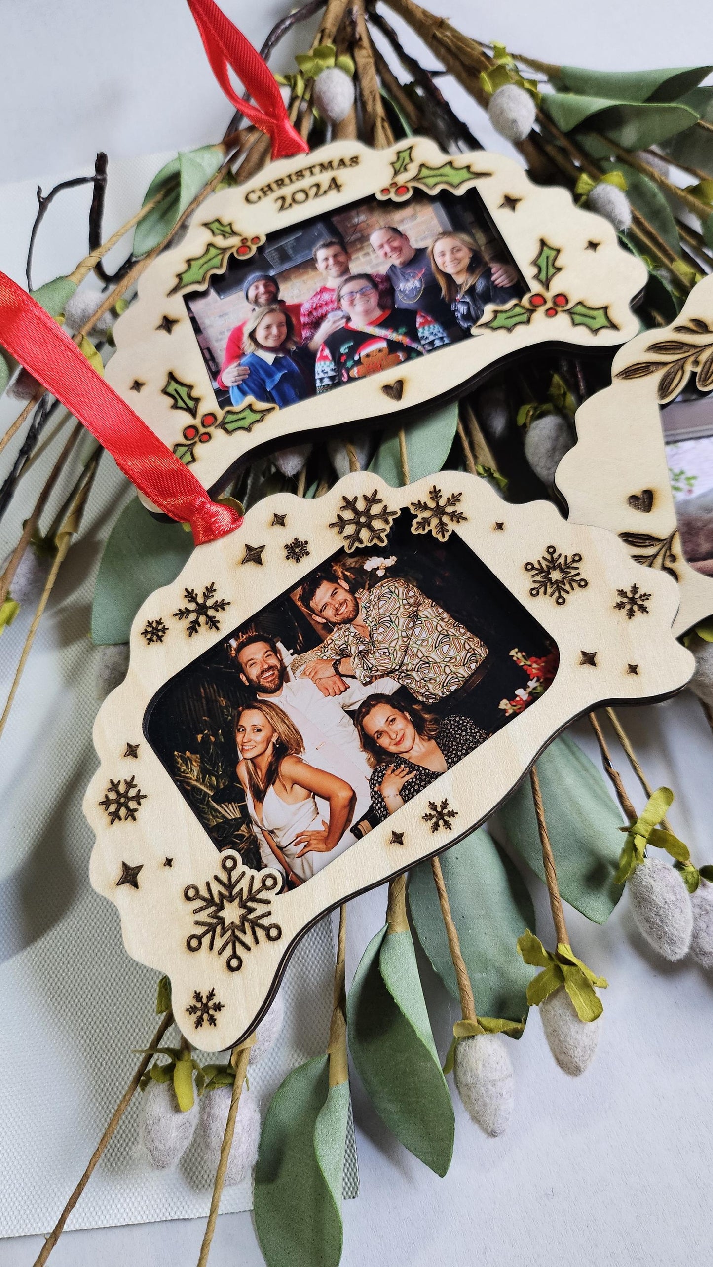 Pierogi Photo Frame Snowflake Ornament, Folk Art Christmas 2025, Laser Engraved Polish Gift, Custom 2x3 Picture, Personalized Dumpling